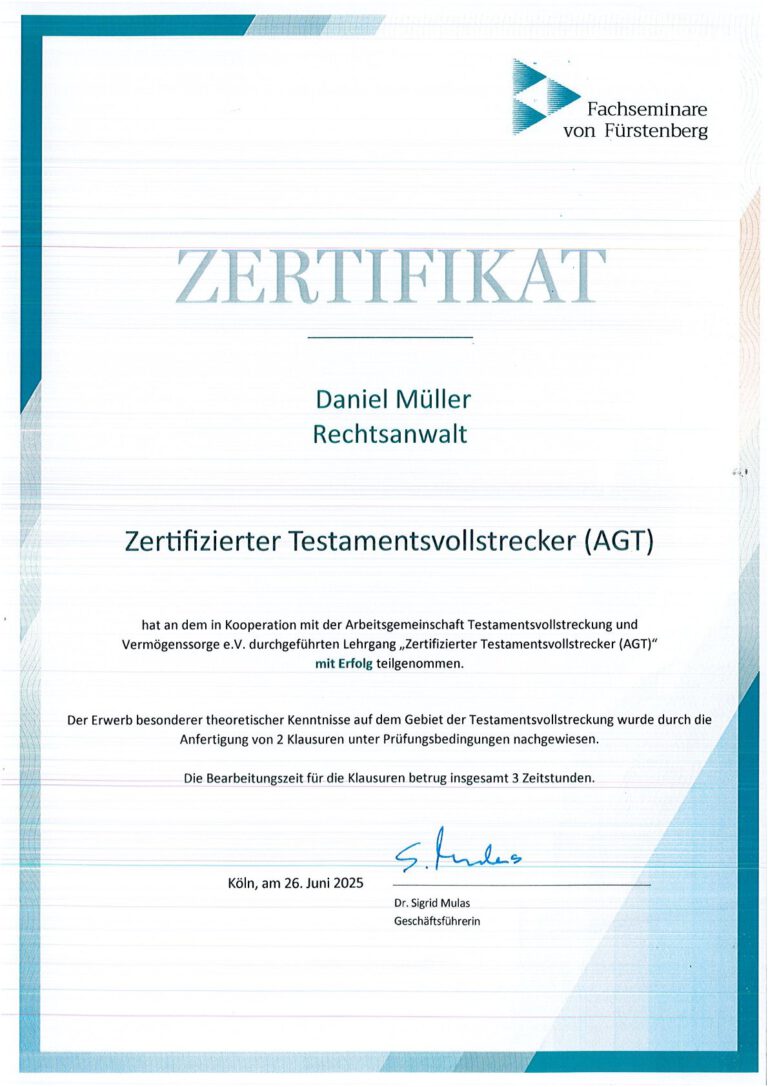 Zertifizierter Testamentsvollstrecker (AGT)